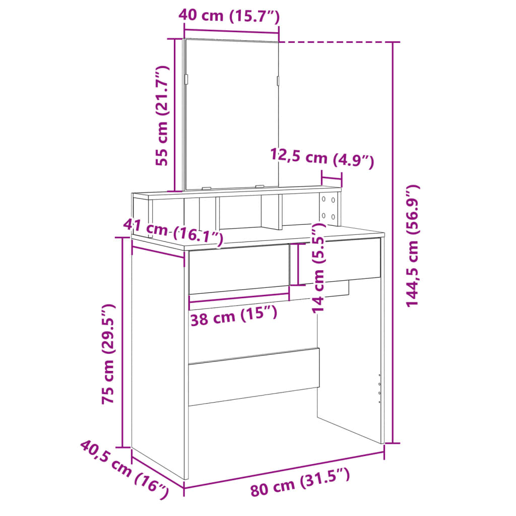 vidaXL Coiffeuse avec miroir blanc 80x41x144,5 cm