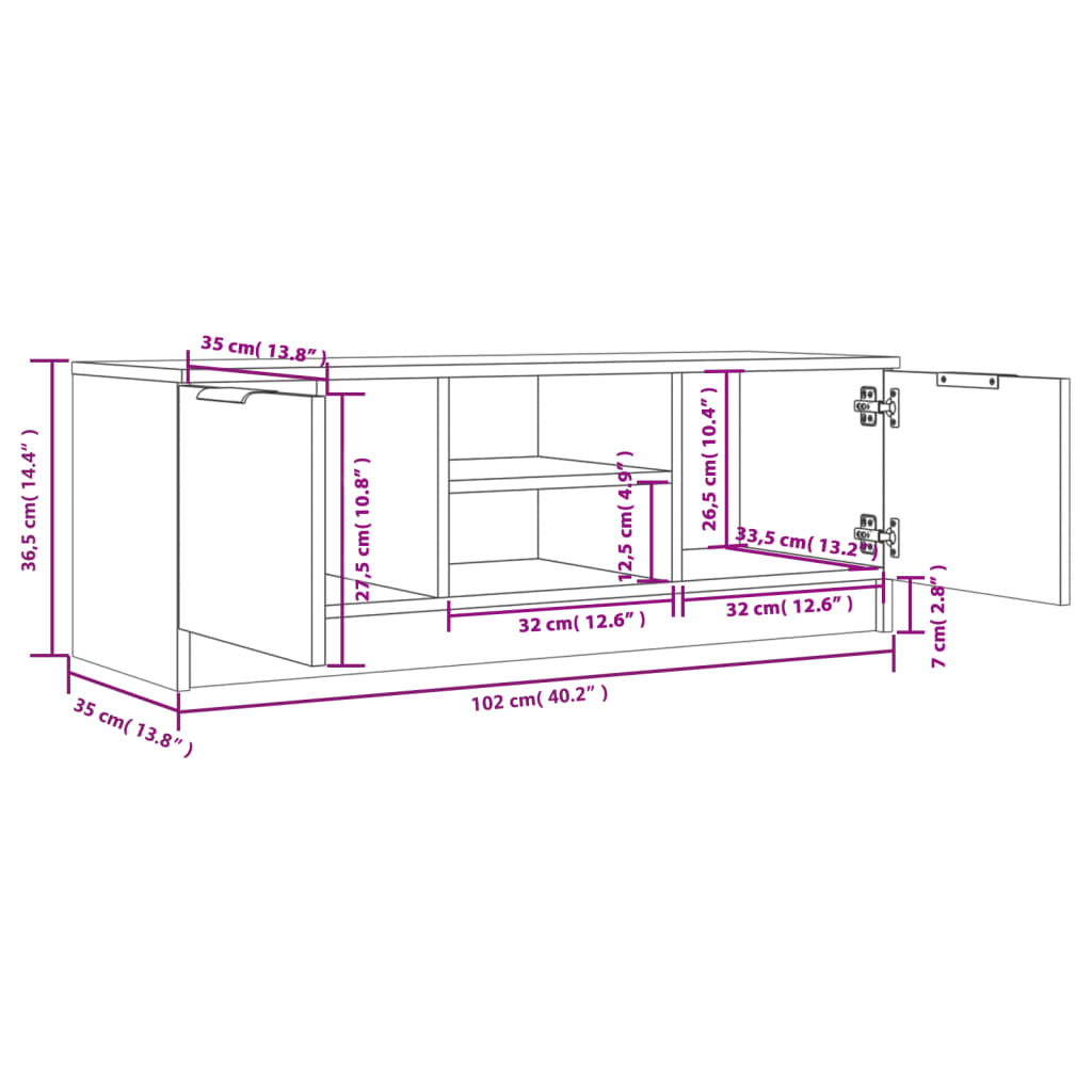 vidaXL Meuble TV Blanc et chêne sonoma 102x35x36,5cm Bois d'ingénierie