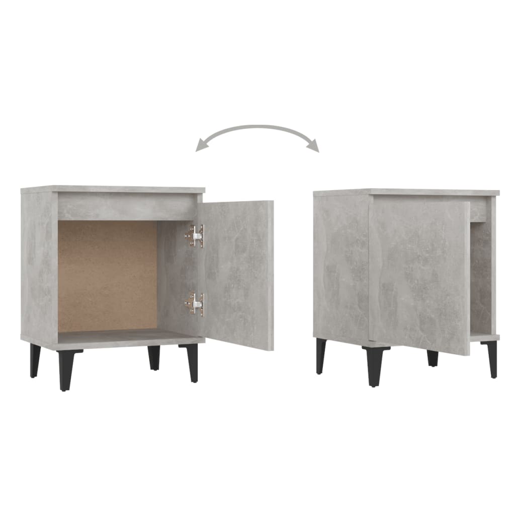 vidaXL Tables de chevet avec pieds en métal gris béton 40x30x50 cm
