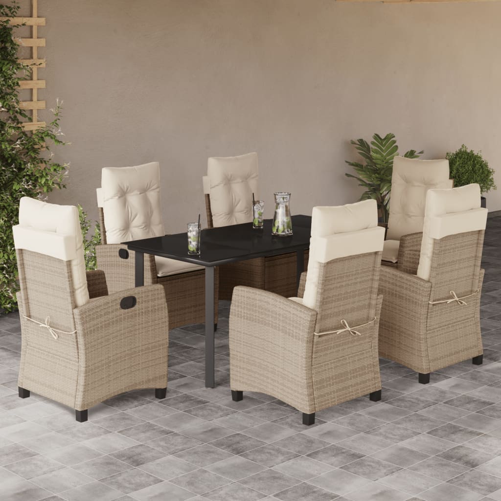 vidaXL Ensemble à manger de jardin et coussins 7 pcs beige poly rotin