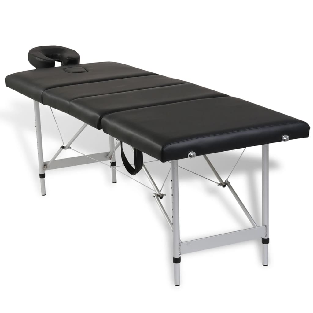 vidaXL Table de massage pliable Noir 4 zones avec cadre en aluminium