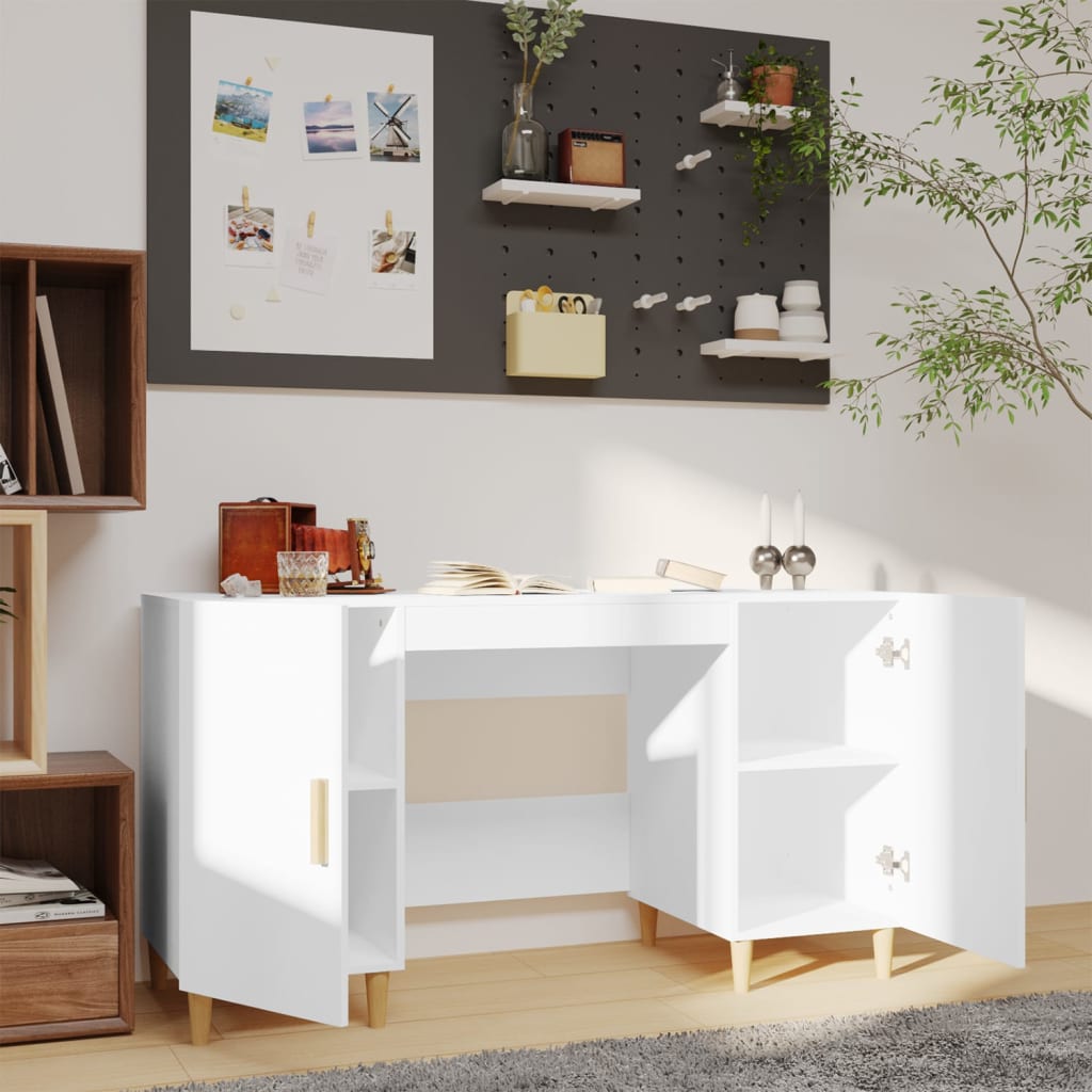 vidaXL Bureau Blanc brillant 140x50x75 cm Bois d'ingénierie