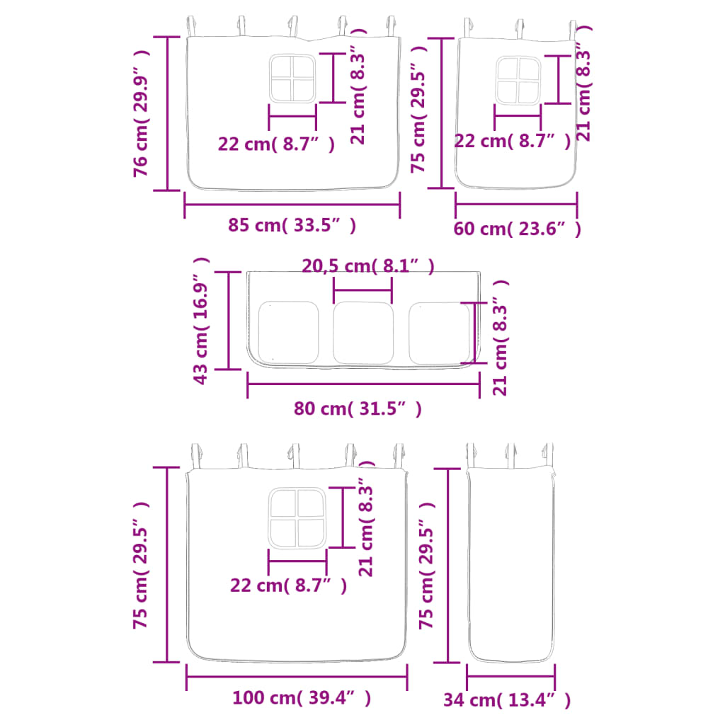 vidaXL Lit mezzanine enfants et rideaux rose 80x200cm bois pin massif