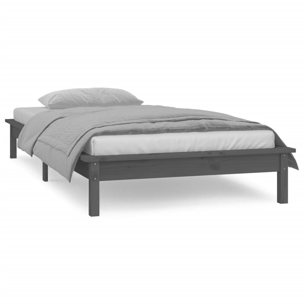 vidaXL Cadre de lit à LED gris 90x190 cm simple bois massif