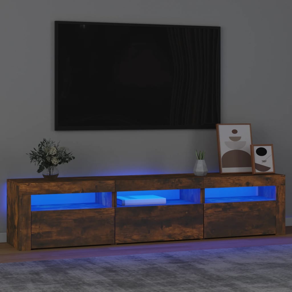 vidaXL Meuble TV avec lumières LED Chêne fumé 180x35x40 cm