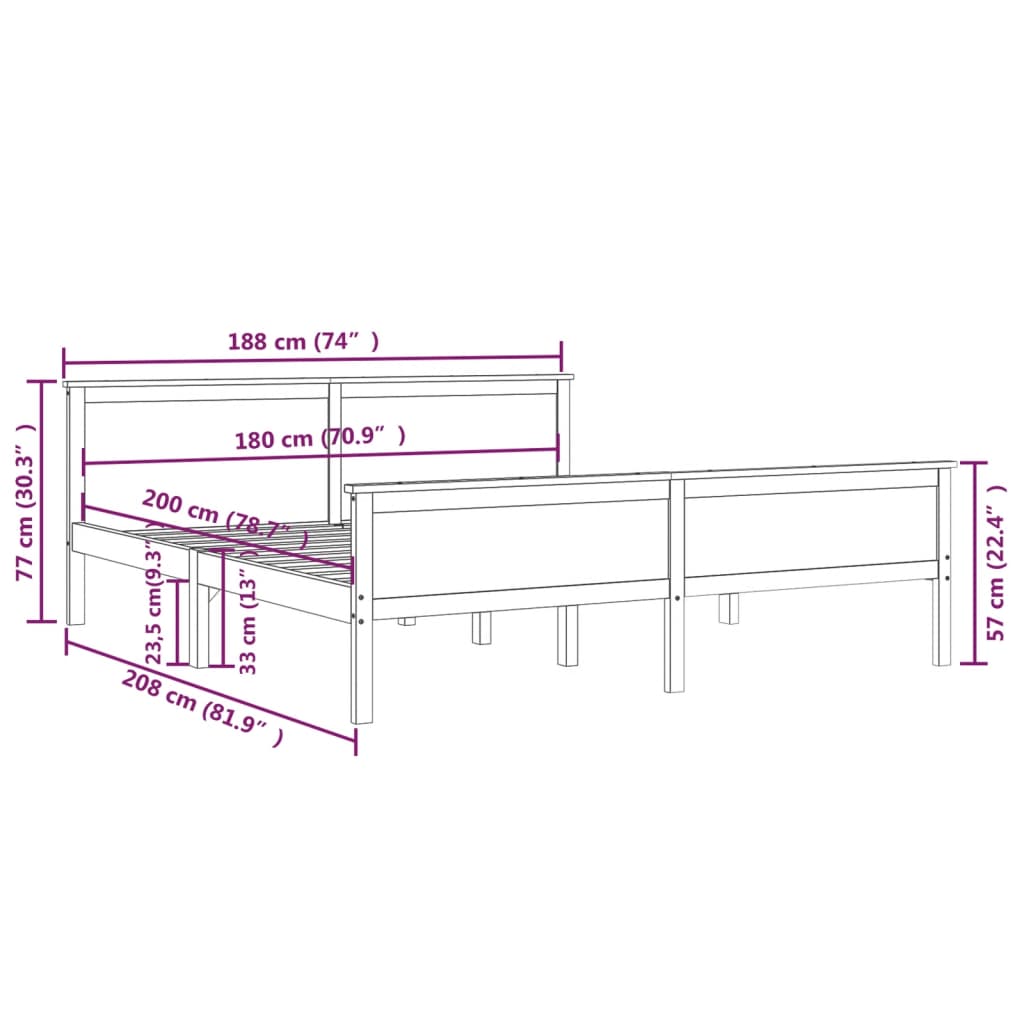 vidaXL Cadre de lit Bois de pin massif 180x200 cm