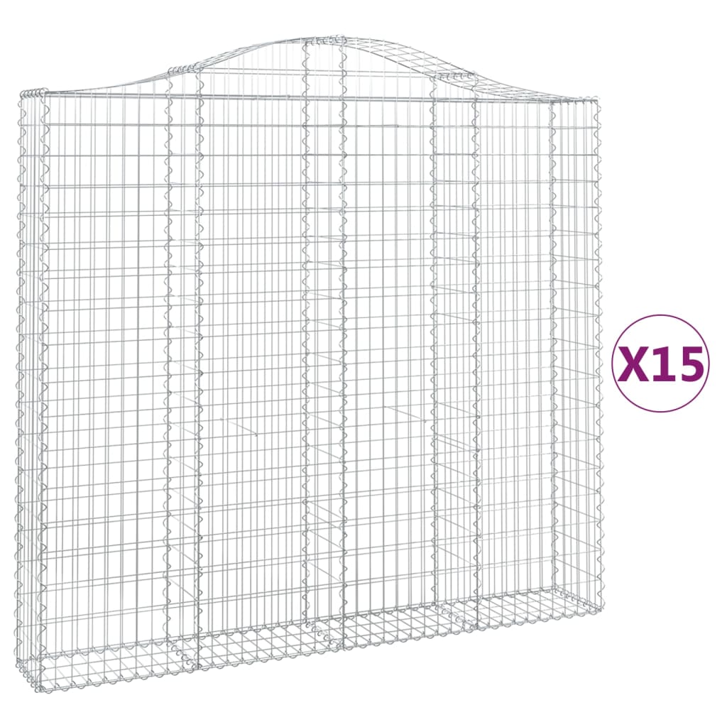 vidaXL Paniers à gabions arqués 15 pcs 200x30x180/200 cm Fer galvanisé