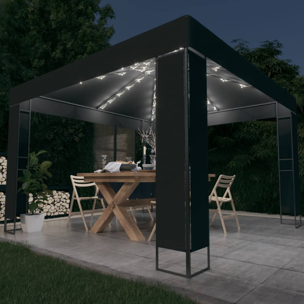 vidaXL Tonnelle avec double toit et lumières LED 3x3 m Anthracite