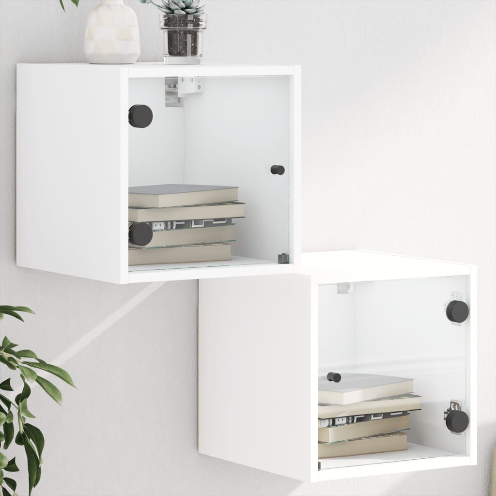 vidaXL Tables de chevet avec portes en verre 2 pcs blanc 35x37x35 cm