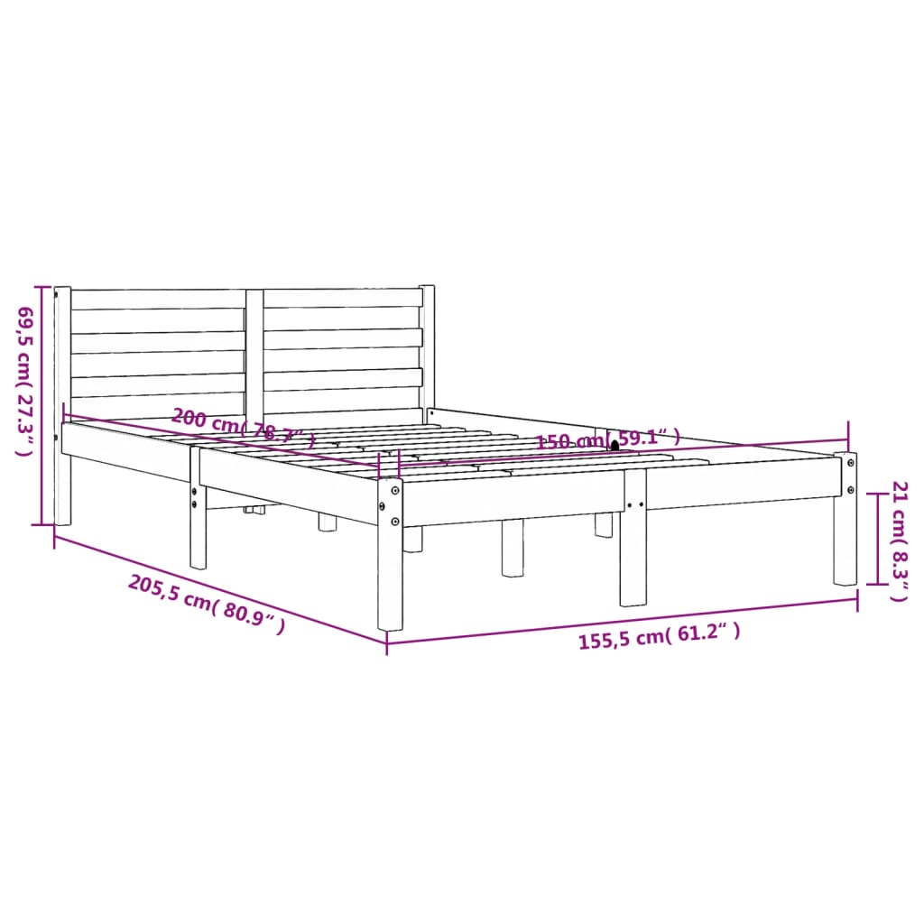 vidaXL Cadre de lit sans matelas cire marron 150x200cm bois pin massif