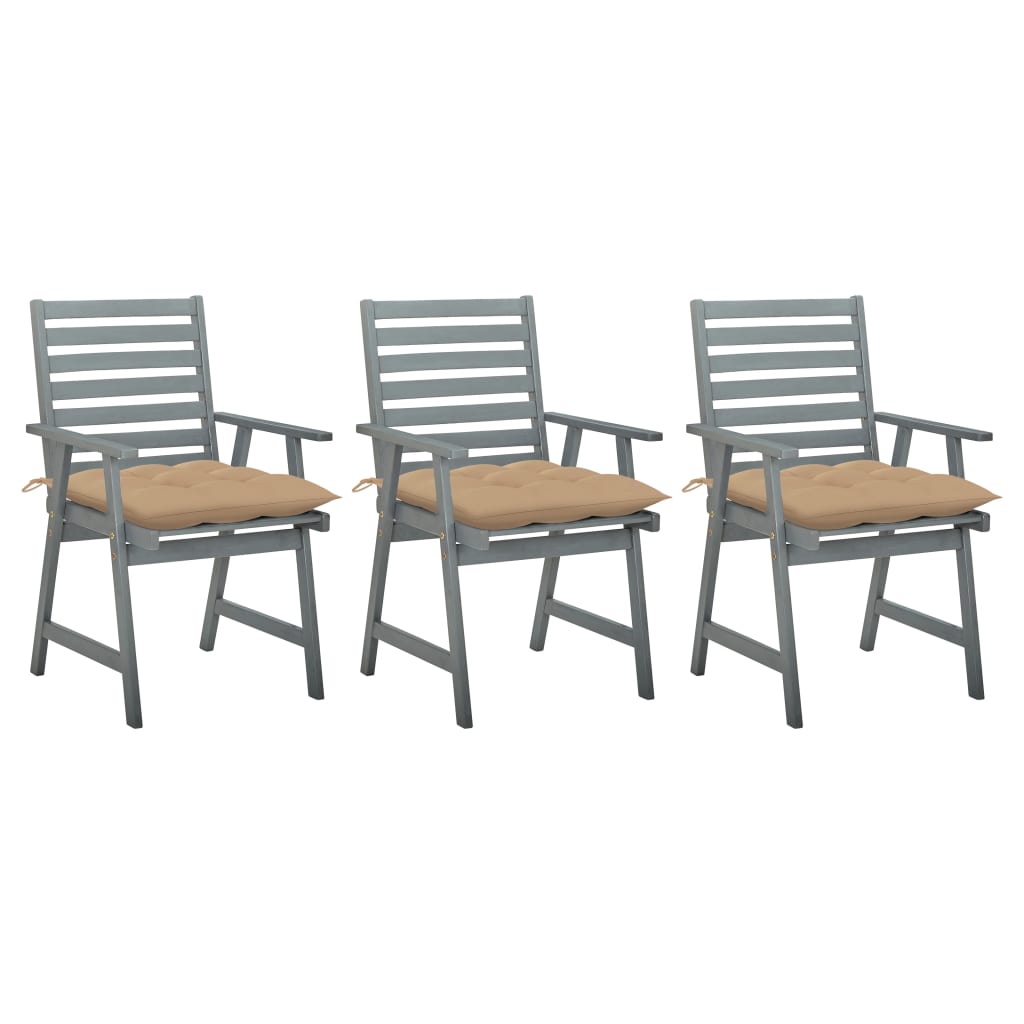 vidaXL Chaises à dîner d'extérieur 3 pcs avec coussins Acacia massif