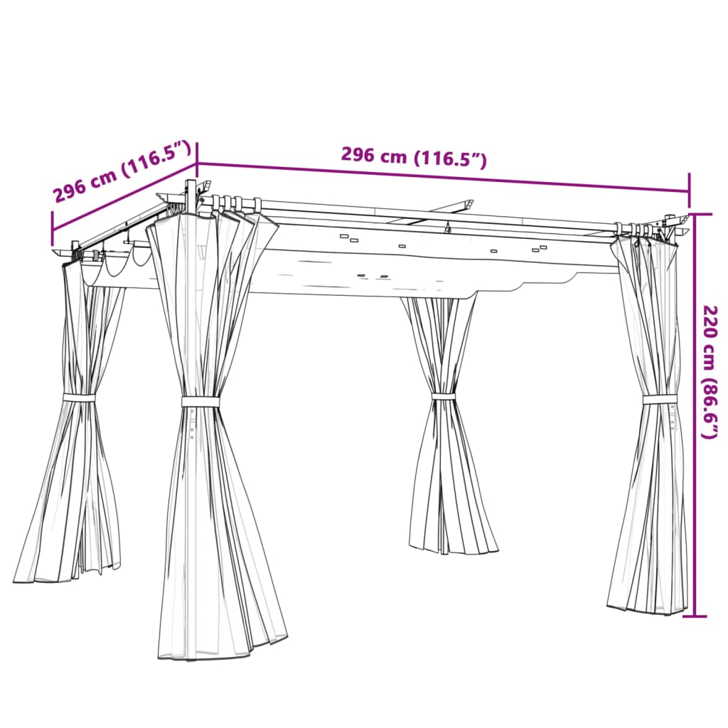 vidaXL Tonnelle avec rideaux crème 3x3 m acier