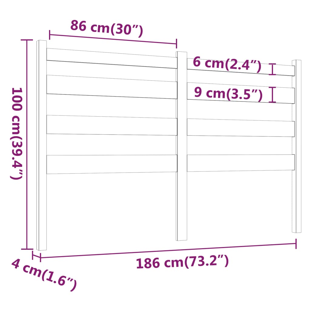 vidaXL Tête de lit Noir 186x4x100 cm Bois massif de pin