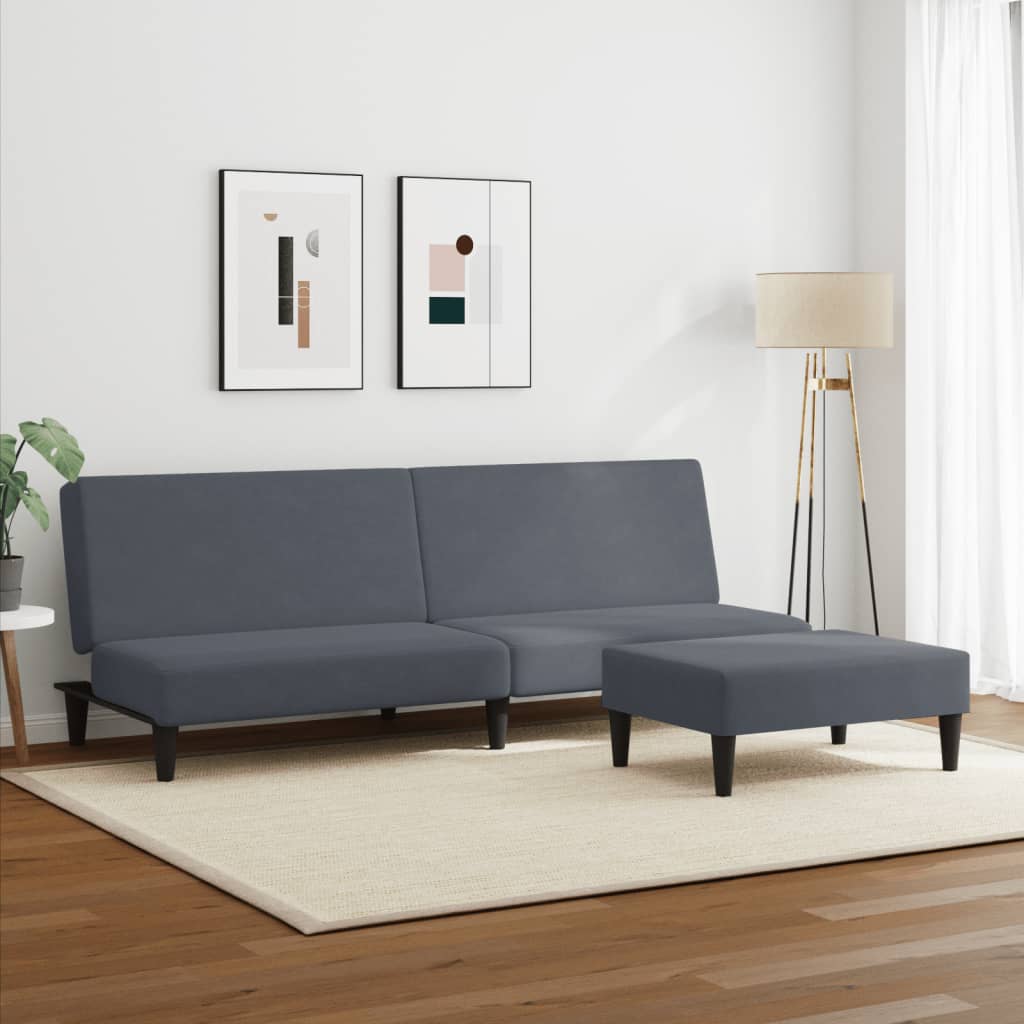 vidaXL Canapé-lit à 2 places avec repose-pied gris foncé velours