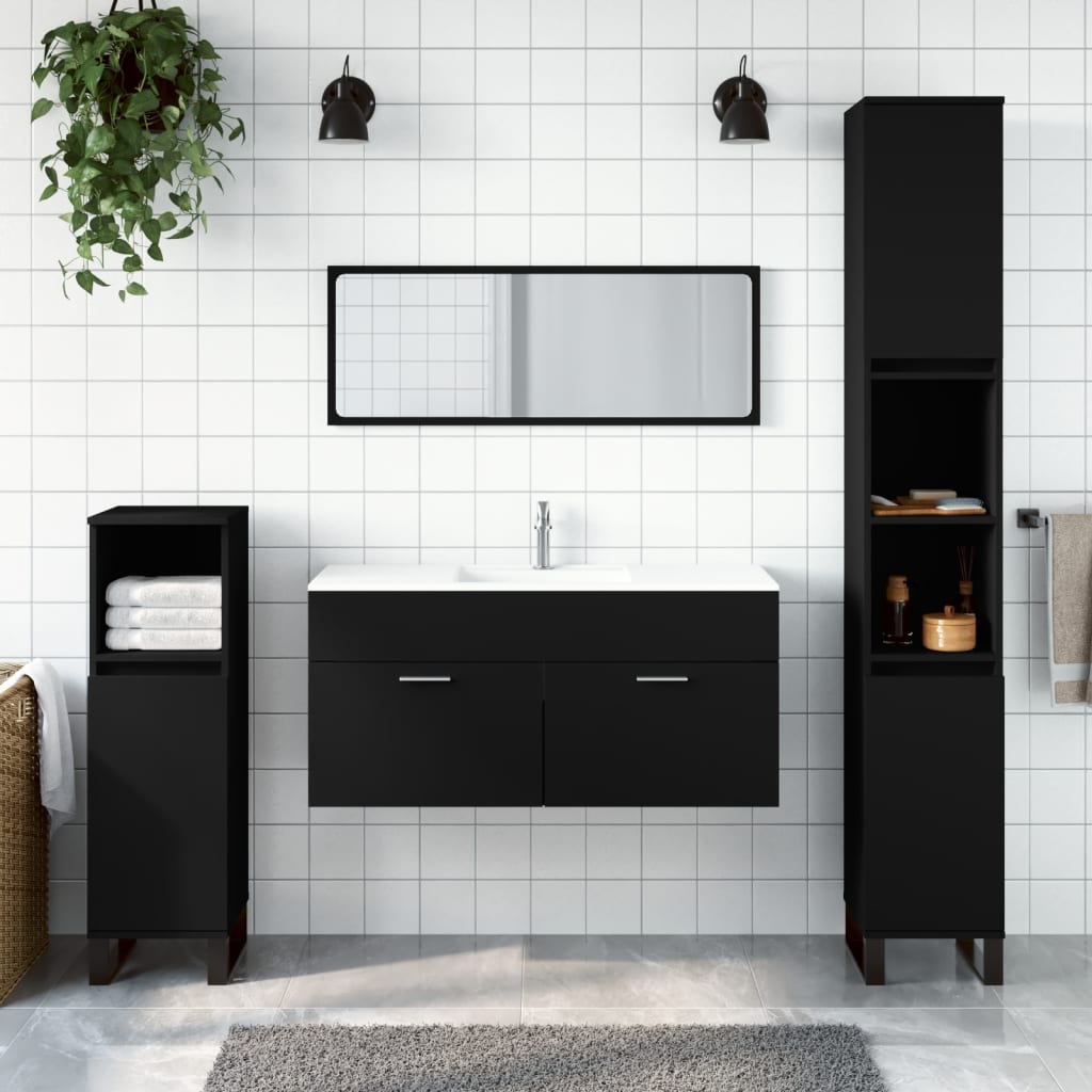 vidaXL Armoire de salle de bain avec miroir noir bois d'ingénierie