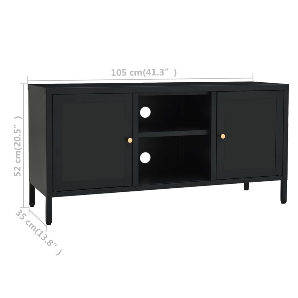 vidaXL Meuble TV Noir 105x35x52 cm Acier et verre