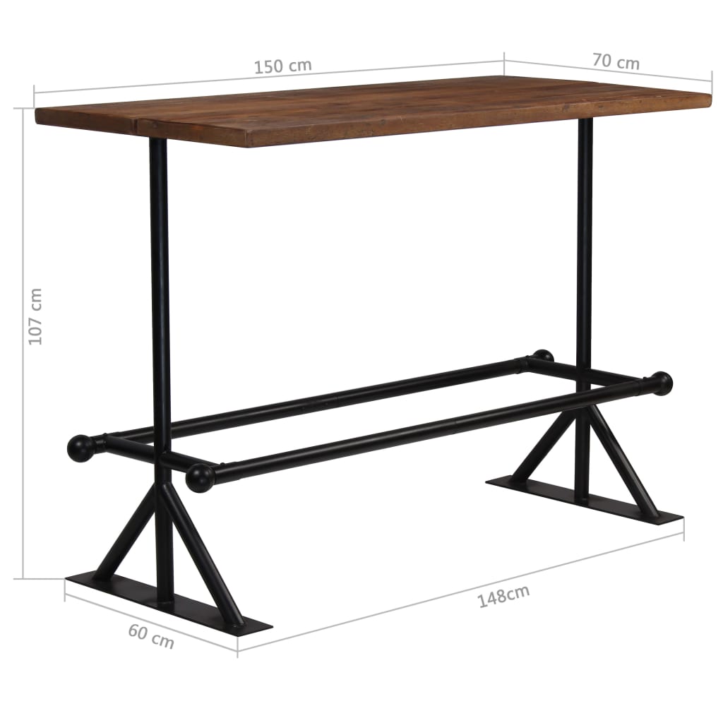 vidaXL Table de bar Bois massif de récupération Marron 150x70x107 cm