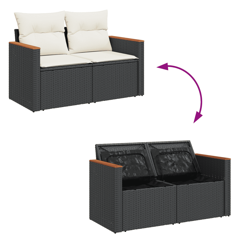 vidaXL Salon de jardin avec coussins 14 pcs noir résine tressée