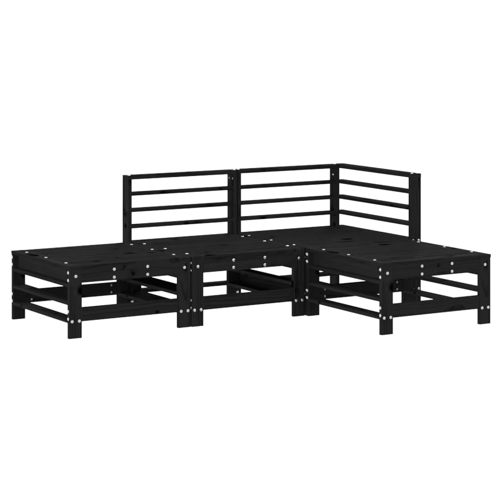 vidaXL Salon de jardin 4 pcs noir bois massif de pin