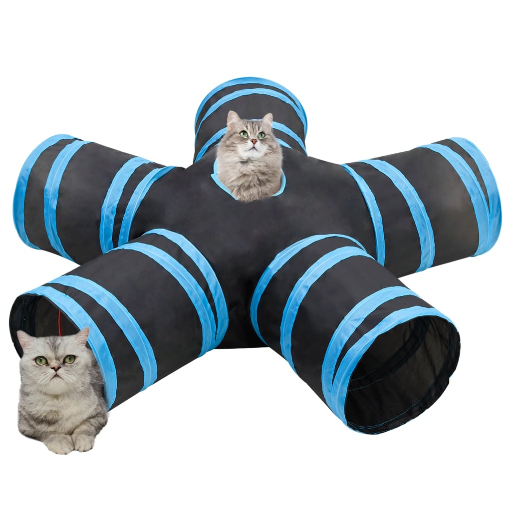 vidaXL Tunnel pour chats à 5 voies Noir et bleu 25 cm Polyester