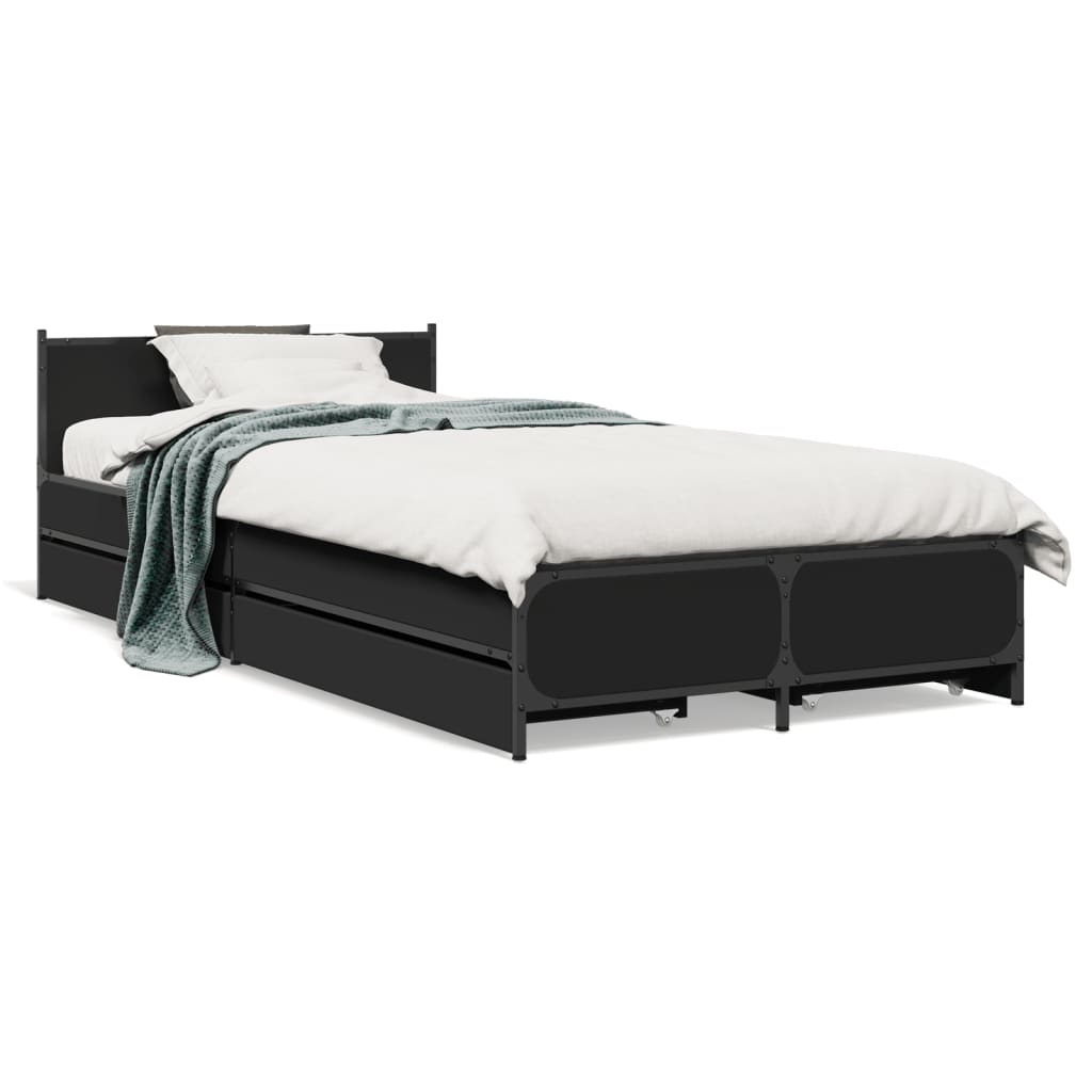 vidaXL Cadre de lit avec tiroirs noir 100x200 cm bois d'ingénierie