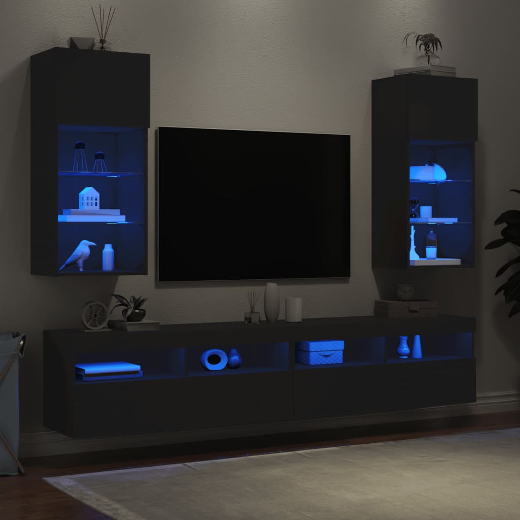 vidaXL Meubles TV avec lumières LED 2 pcs noir 40,5x30x90 cm