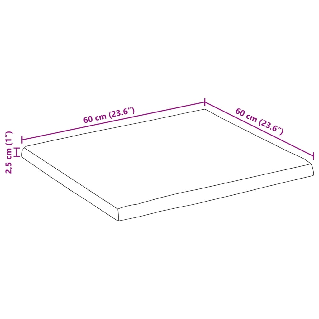 vidaXL Dessus de table bord vivant 60x60x2,5 cm bois de manguier brut