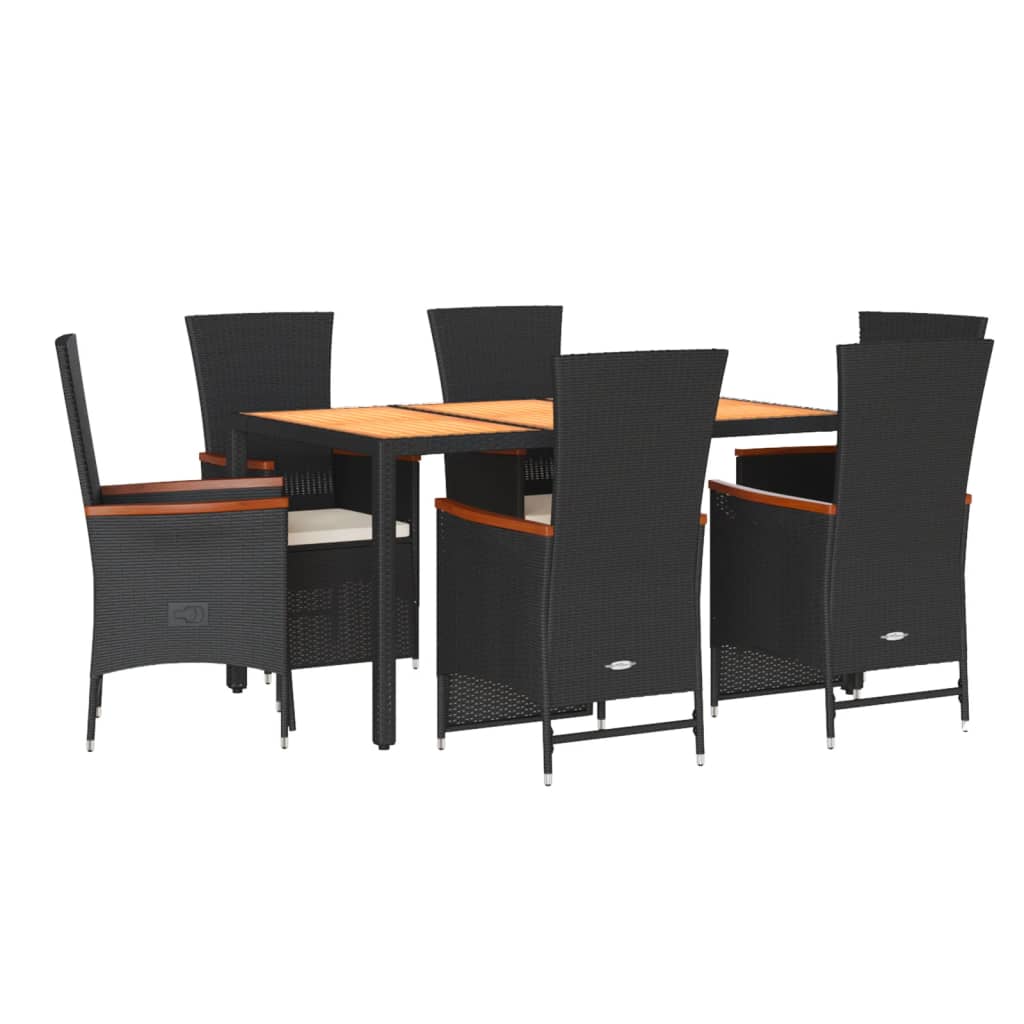 vidaXL Ensemble à manger de jardin coussins 7pcs Noir Résine tressée