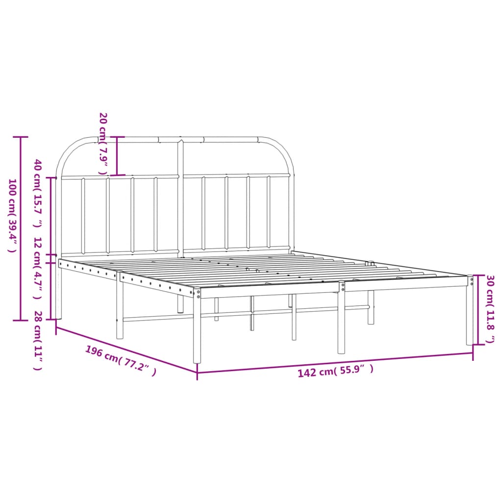 vidaXL Cadre de lit métal sans matelas et tête de lit blanc 135x190 cm