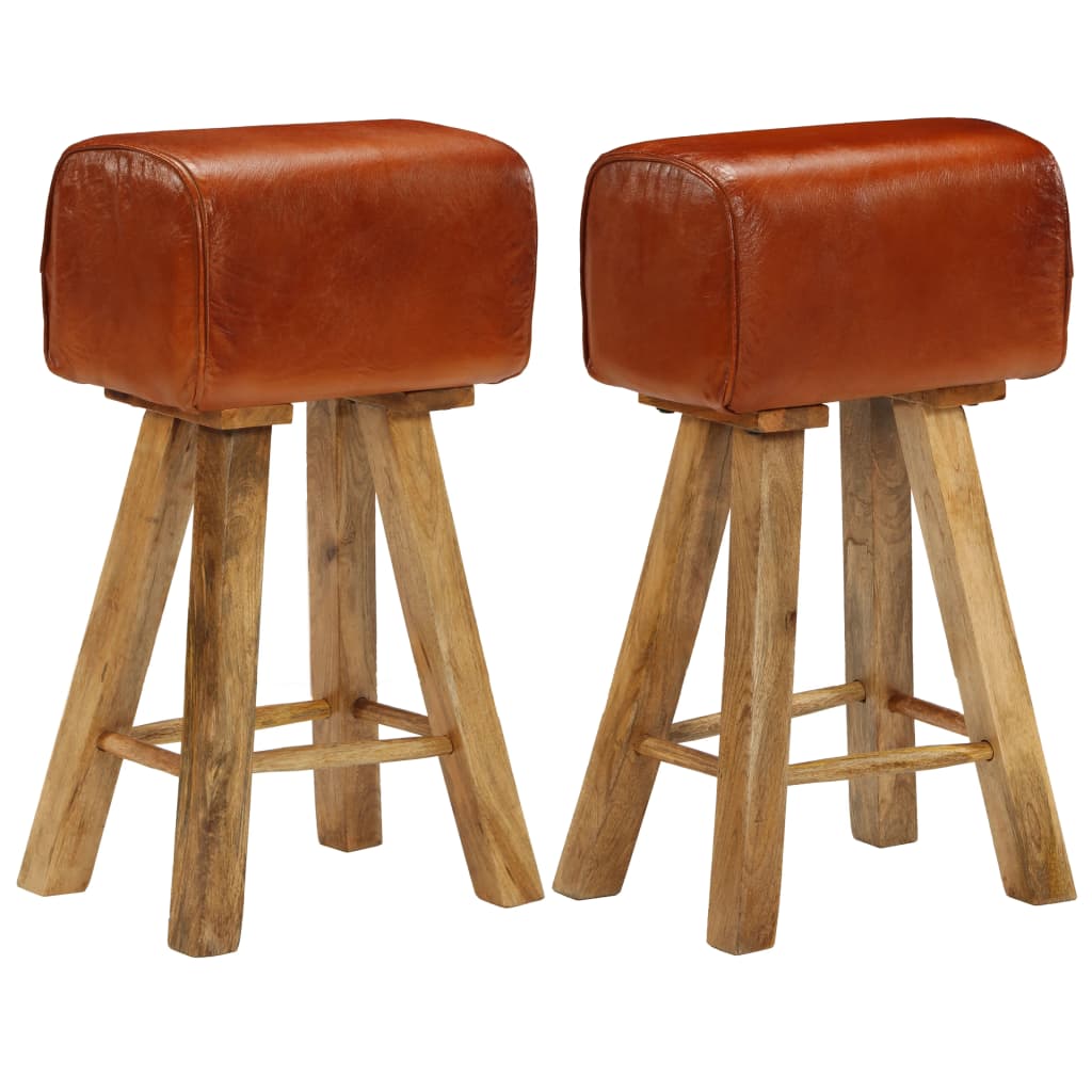 vidaXL Chaises de bar lot de 2 cuir véritable bois de manguier solide