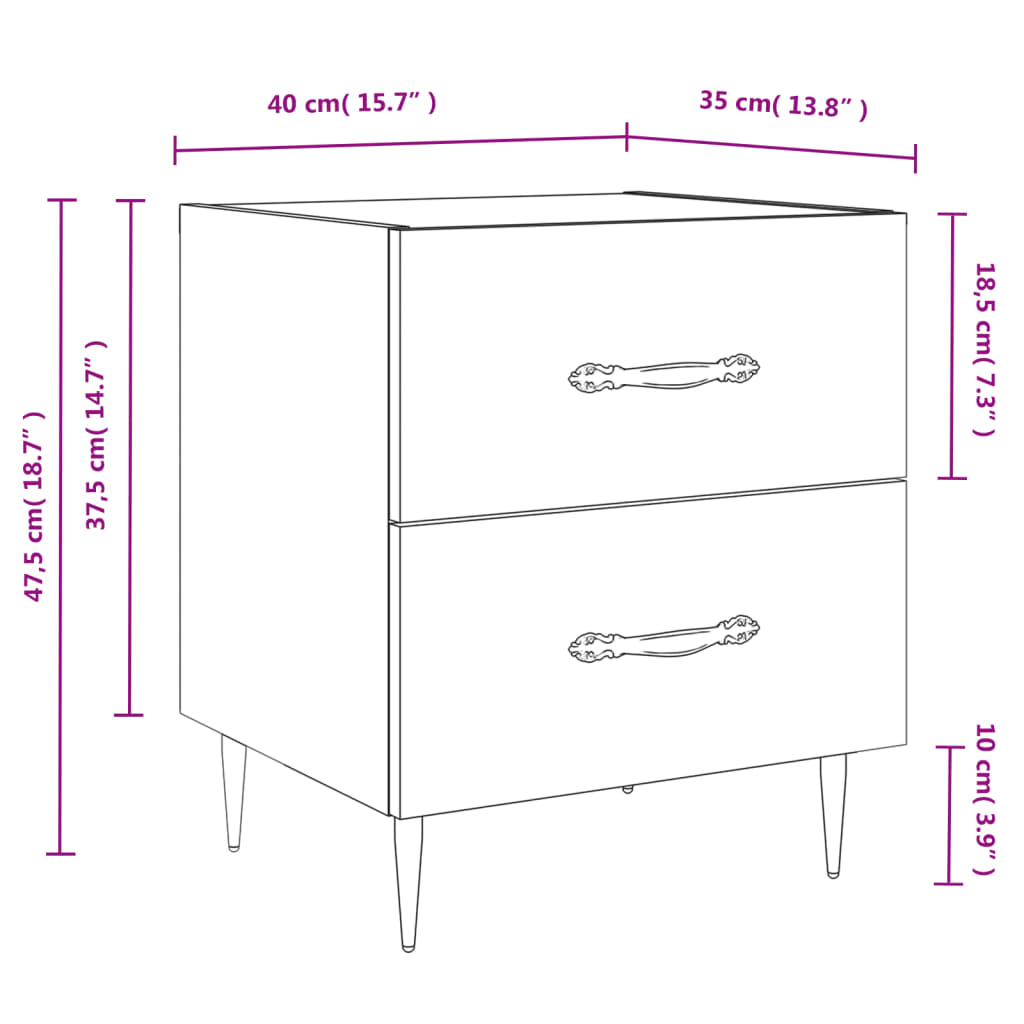 vidaXL Table de chevet blanc 40x35x47,5 cm bois d’ingénierie