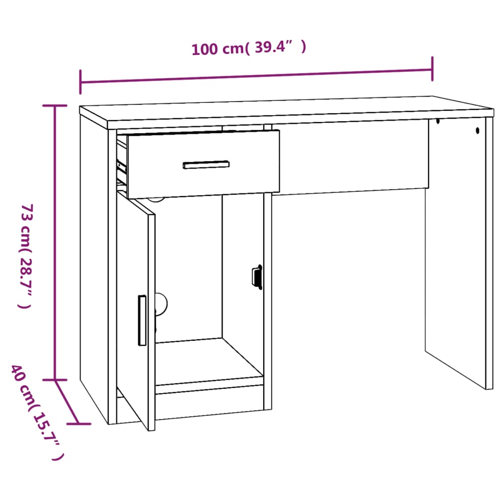 vidaXL Bureau avec tiroir et armoire Gris béton 100x40x73 cm