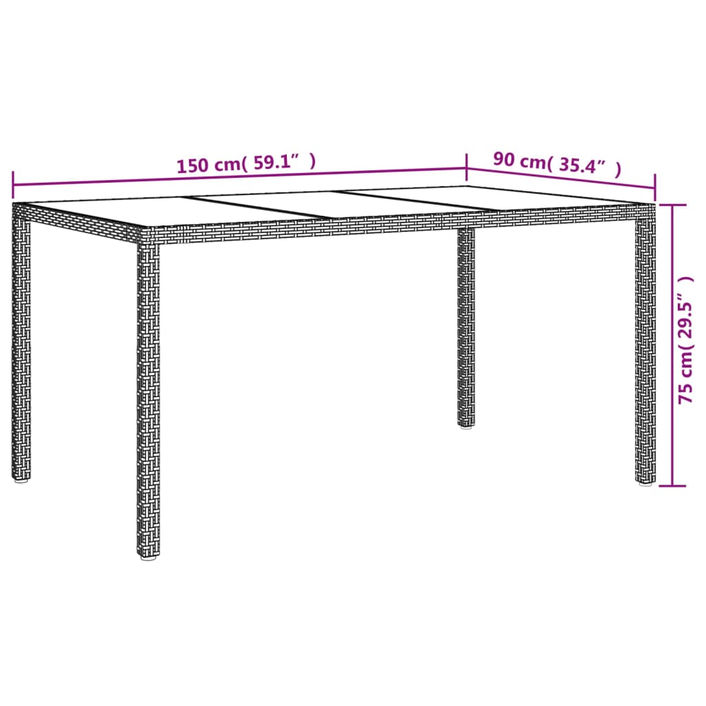 vidaXL Table de jardin 150x90x75 cm Verre trempé/résine tressée Blanc