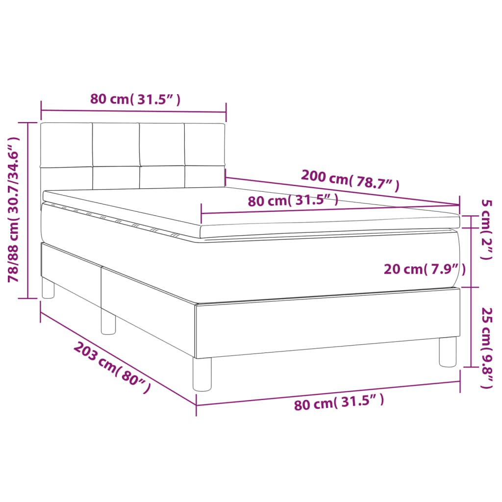 vidaXL Sommier à lattes de lit et matelas Gris foncé 80x200 cm Velours