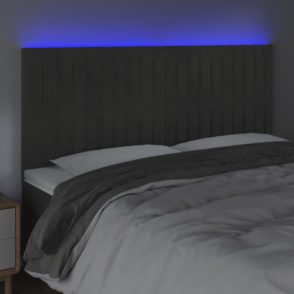 vidaXL Tête de lit à LED Gris foncé 200x5x118/128 cm Velours