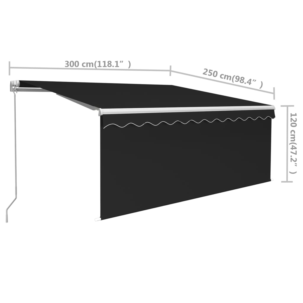 vidaXL Auvent manuel rétractable avec store 3x2,5 m Anthracite