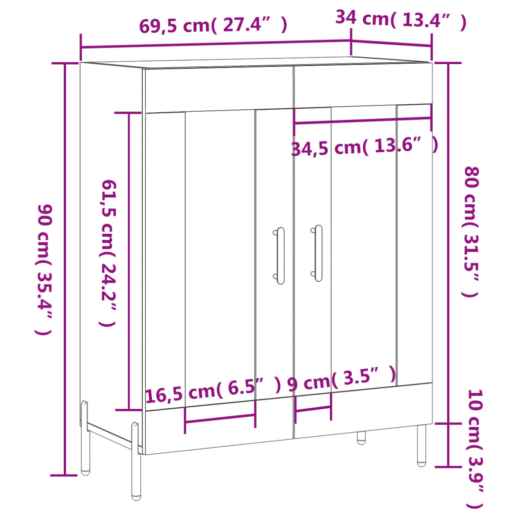 vidaXL Buffet gris béton 69,5x34x90 cm bois d'ingénierie