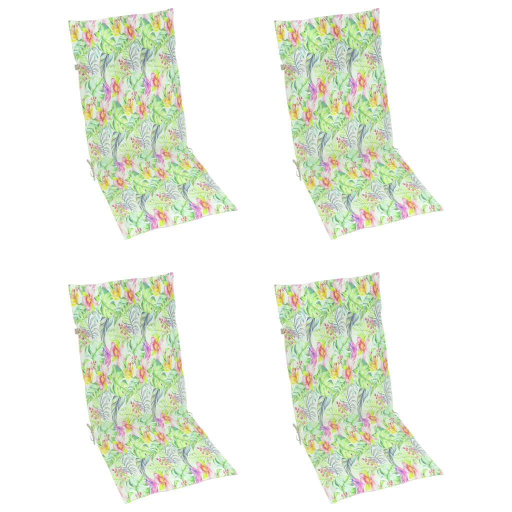 vidaXL Chaises de jardin 4pcs avec coussins motif feuilles Teck solide