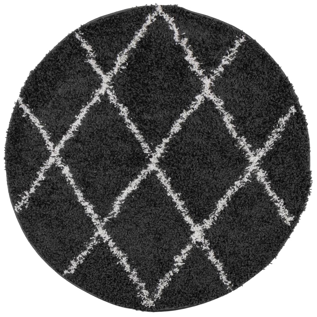 vidaXL Tapis shaggy à poils longs moderne noir et crème Ø 80 cm