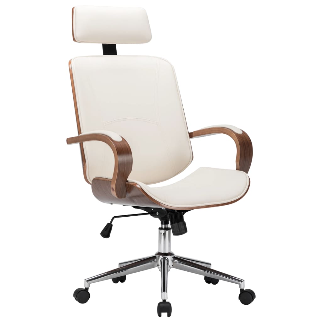 vidaXL Chaise de bureau avec appuie-tête Crème Similicuir et bois