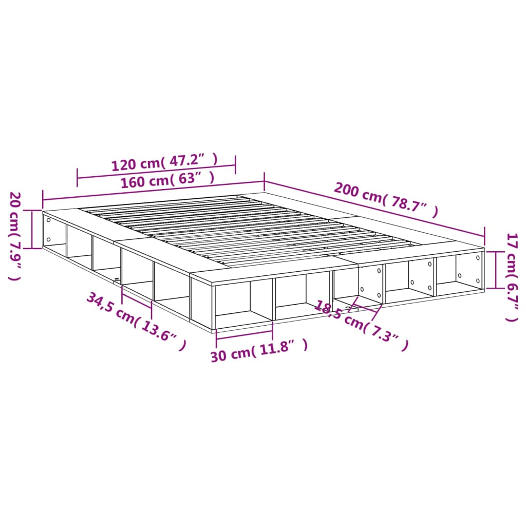 vidaXL Cadre de lit sans matelas chêne marron 160x200 cm