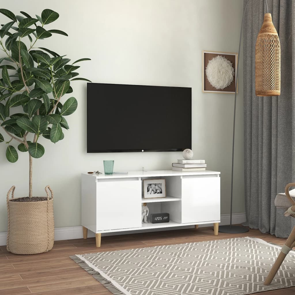 vidaXL Meuble TV avec pieds en bois Blanc brillant 103,5x35x50 cm