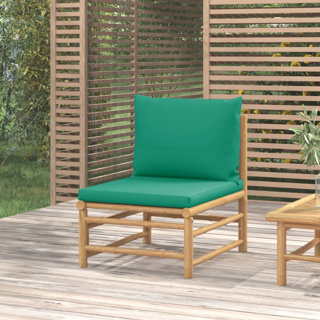 vidaXL Canapé central de jardin avec coussins vert bambou