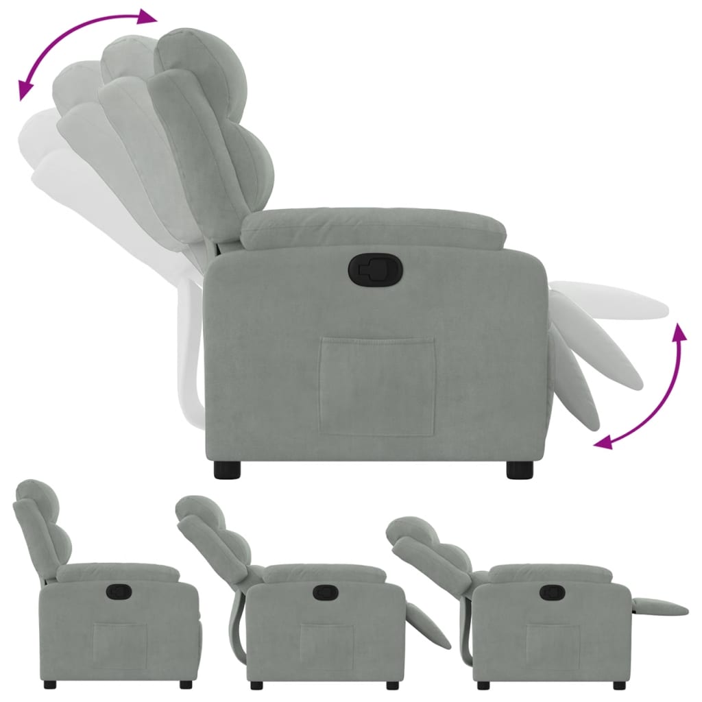 vidaXL Fauteuil inclinable gris clair velours