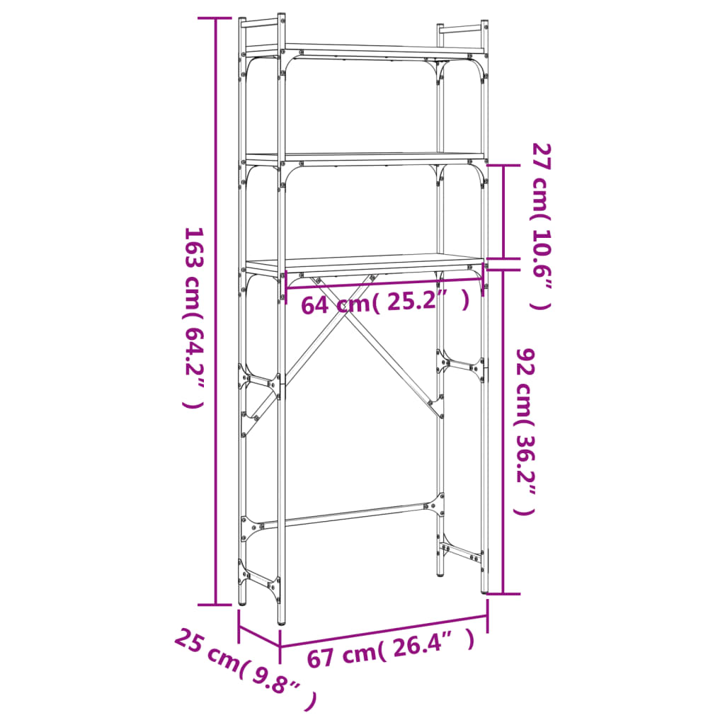 vidaXL Étagère de lave-linge noir 67x25x163 cm bois d'ingénierie