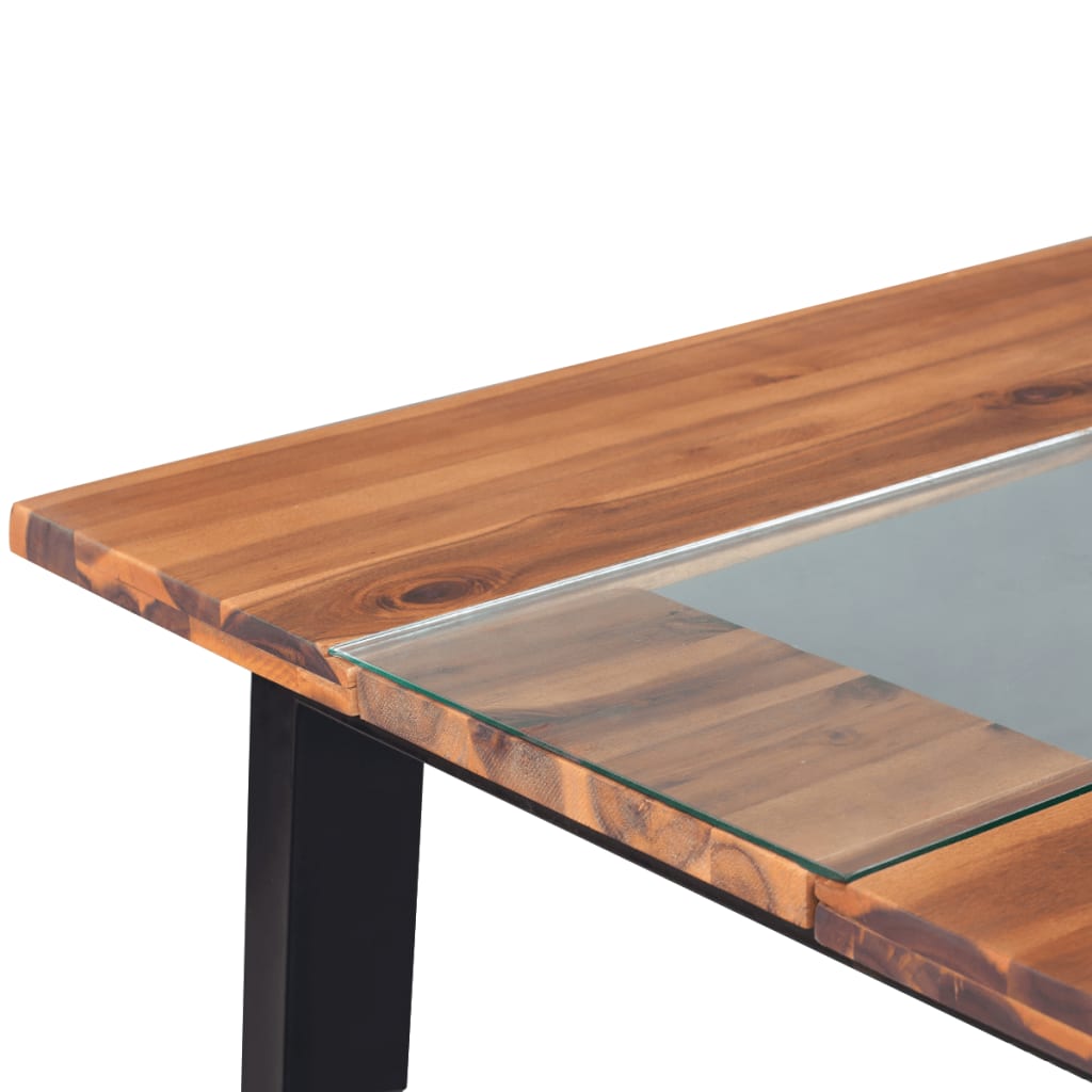vidaXL Table de salle à manger Bois d'acacia et verre 180 x 90 x 75 cm