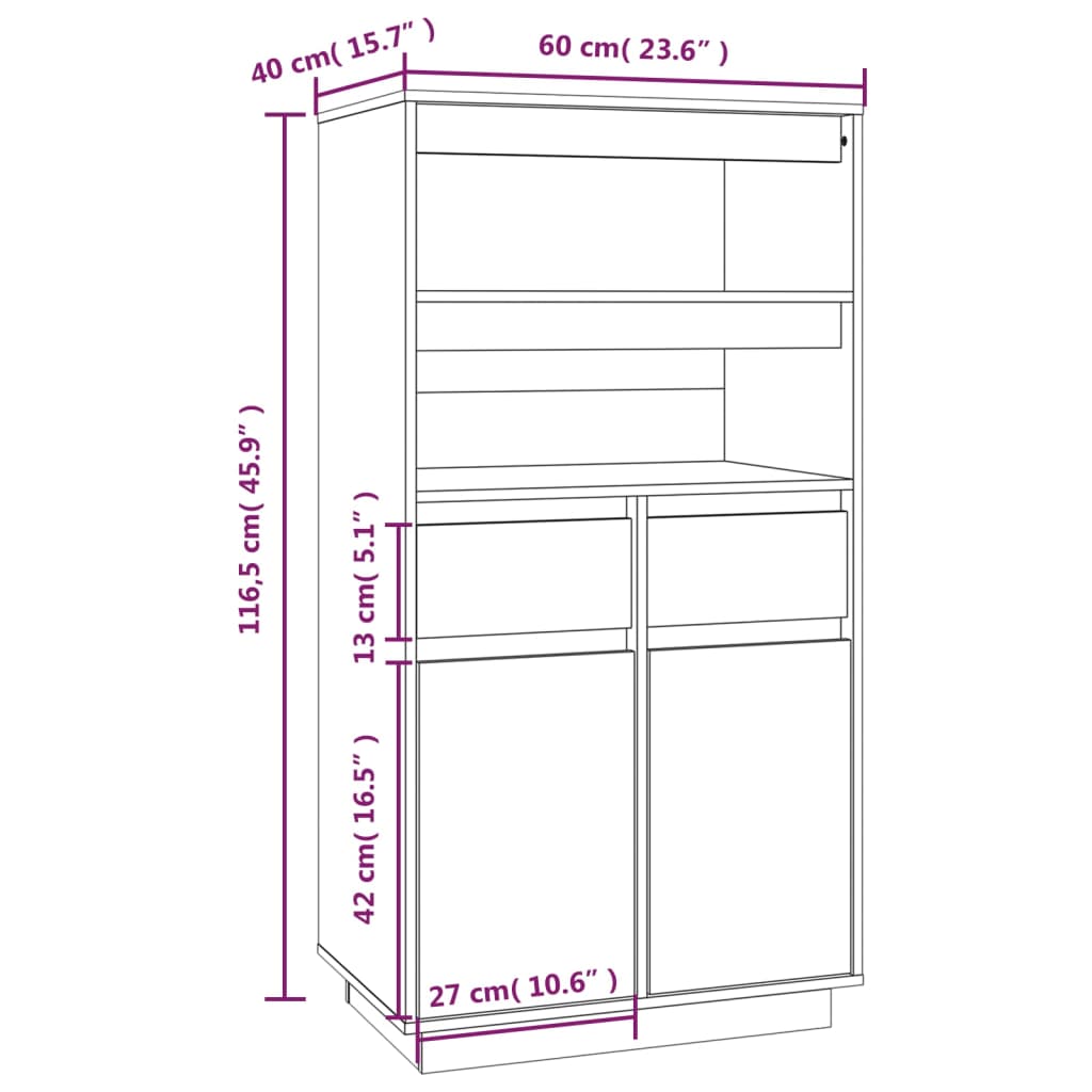 vidaXL Buffet haut Gris 60x40x116,5 cm Bois massif de pin