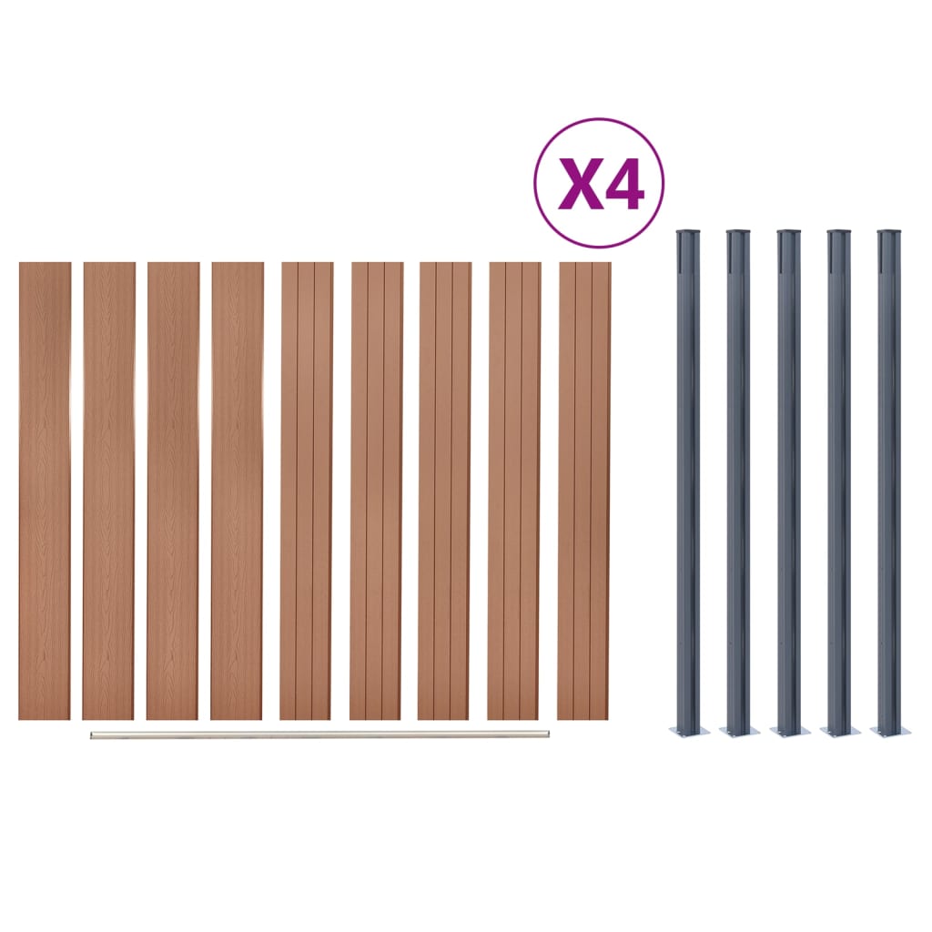 vidaXL Ensemble de panneaux de clôture marron 699x186 cm WPC
