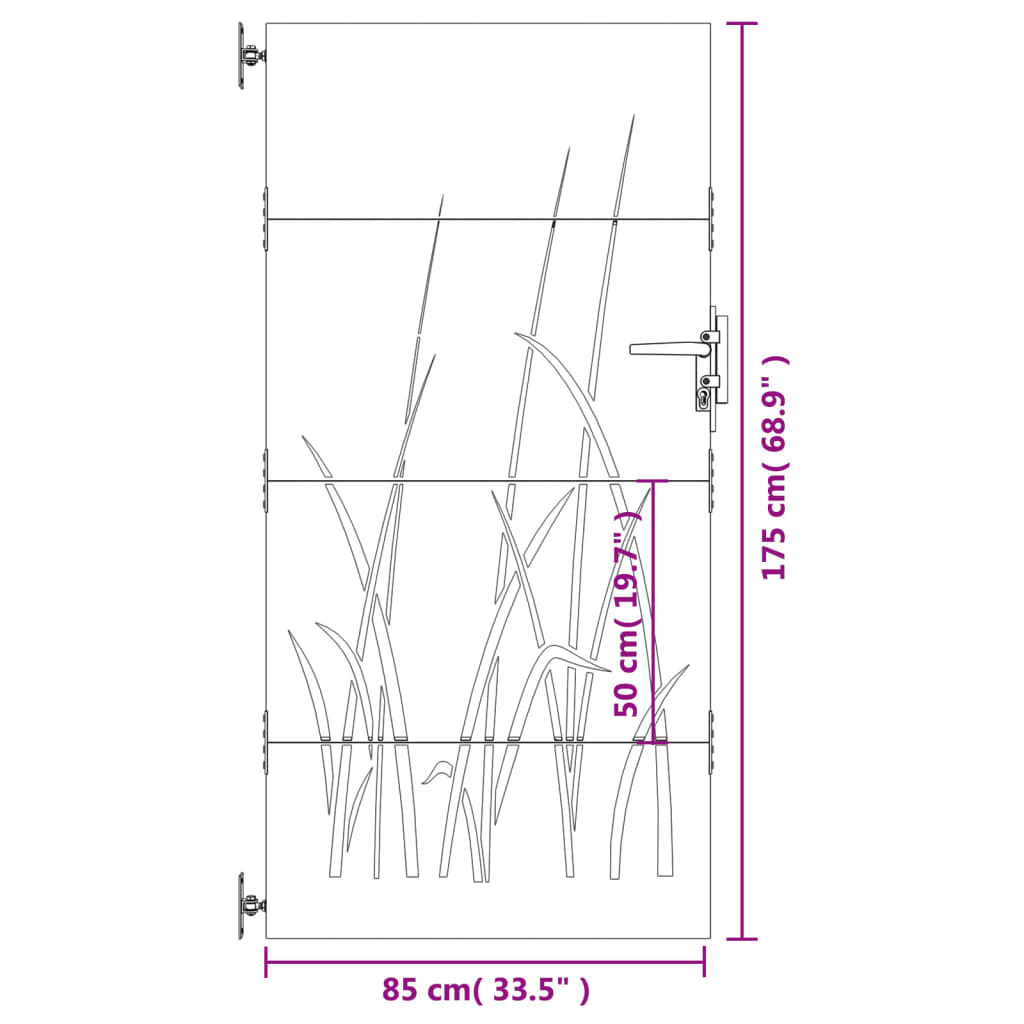 vidaXL Portail de jardin 85x175 cm acier corten conception d'herbe