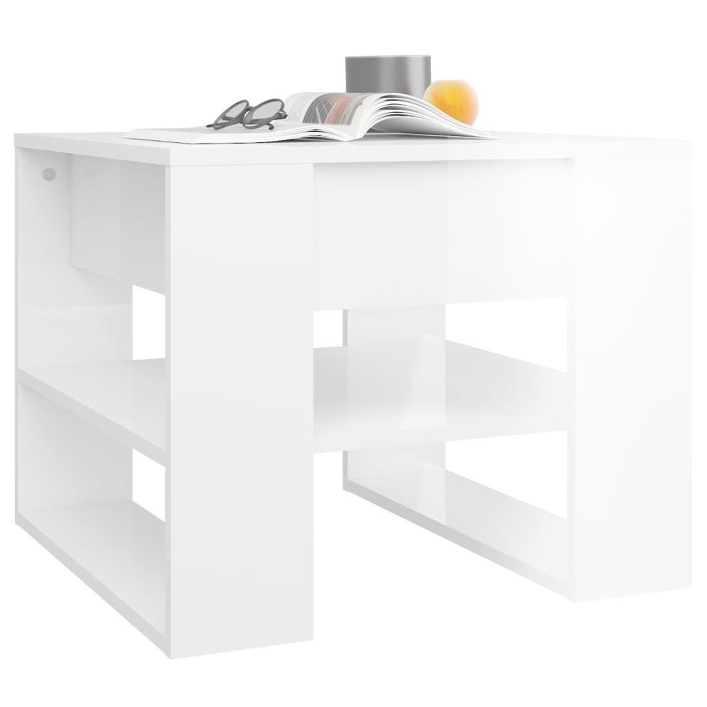 vidaXL Table basse Blanc brillant 55,5x55x45 cm Bois d'ingénierie